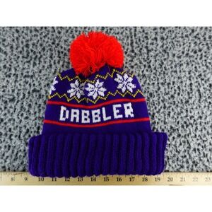 Purple Beer Dabbler Knit‎ Beanie Hat Red Pom Pom Winter Snowflakes